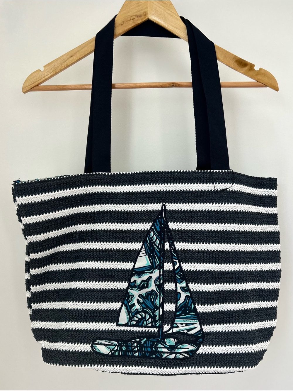 Vera Bradley Straw Tote Bag Sailboat Beach Summer Large Like New
